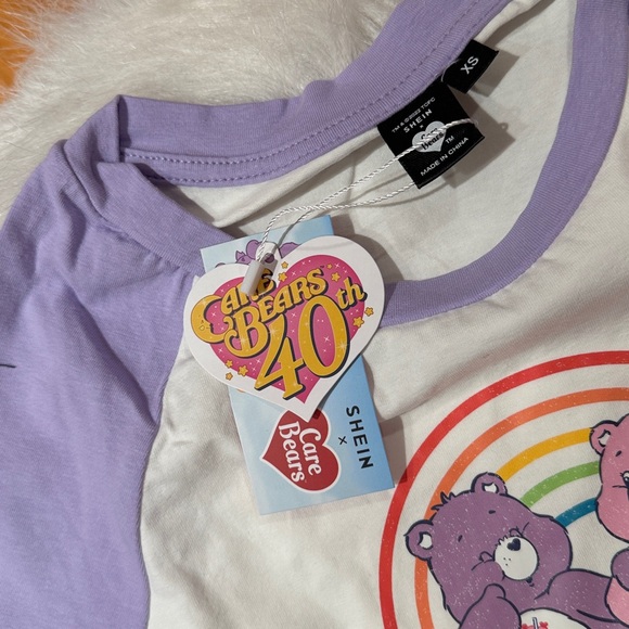 Care Bears XS Crop Top Socks Set New Lavender & White Care Bears 40th Raglan Tee - Picture 2 of 3